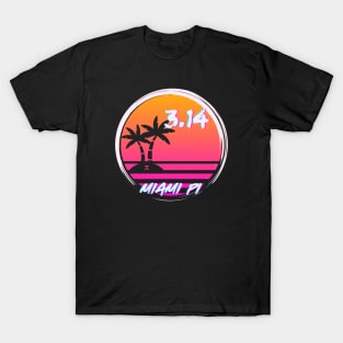 Pi Vaporwave Sunset 80s Pink and Orange 3.14 Miami Pi T-Shirt